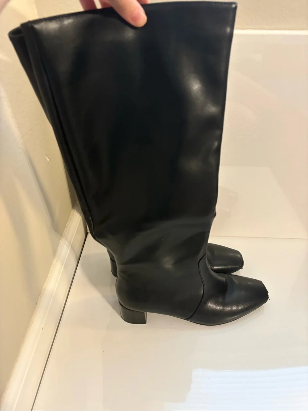 Black Knee-High Block Heel Women's Boots